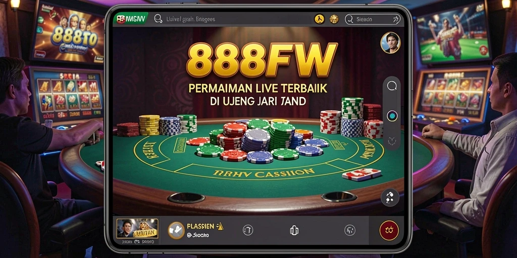 Screenshot 888FW menampilkan dealer langsung dalam permainan Live Casino.