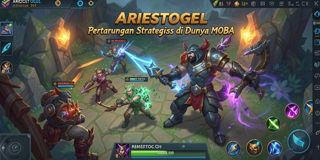 Tampilan aksi seru dalam ARIESTOGEL di medan perang MOBA.