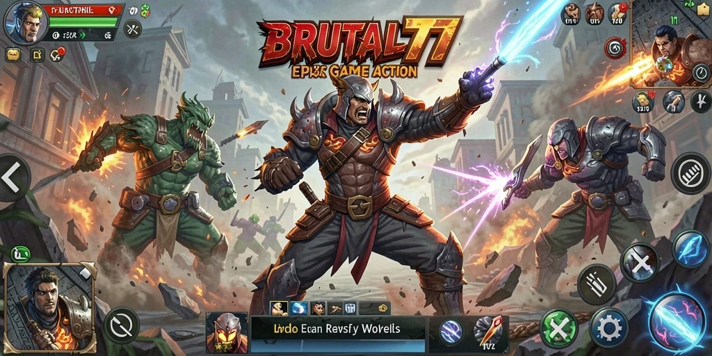 Tampilan gameplay seru dalam BRUTAL77 dengan pertarungan intens.