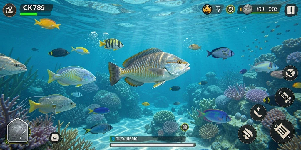 Screenshot CK789 menampilkan momen seru menembak ikan.