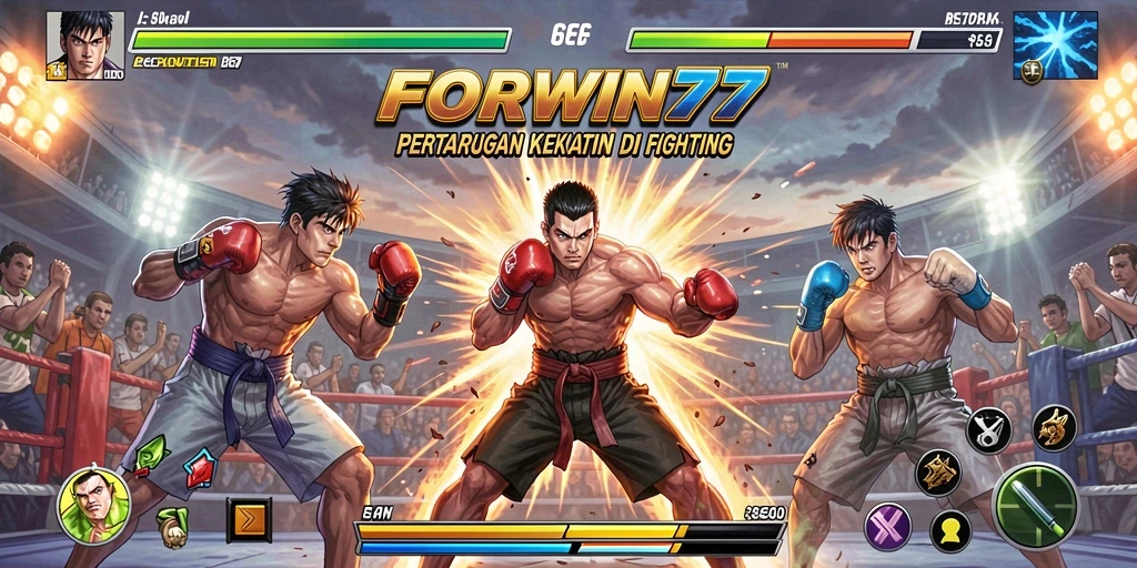 Tampilan gameplay mendebarkan dari FORWIN77 dalam pertempuran yang intens.