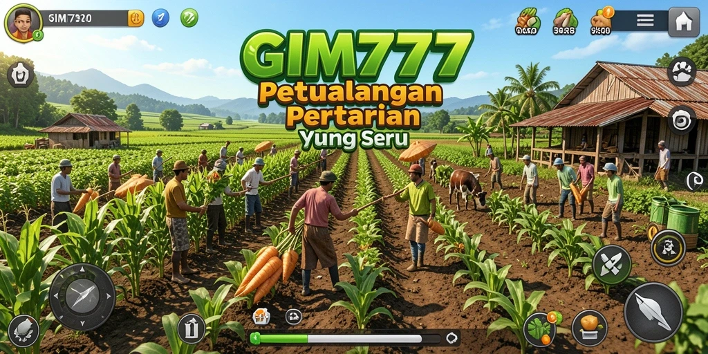 Screenshot utama GIM777 menampilkan para pemain sedang berkebun.