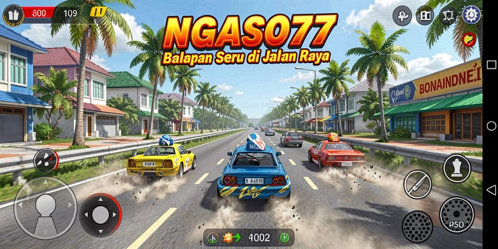 Gameplay NGASO77 menampilkan balapan seru di jalan raya yang mendebarkan.