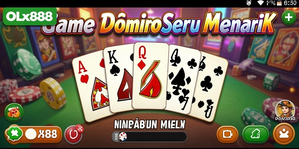 Screenshot OLX888 menampilkan gameplay domino yang menarik dan kompetitif.