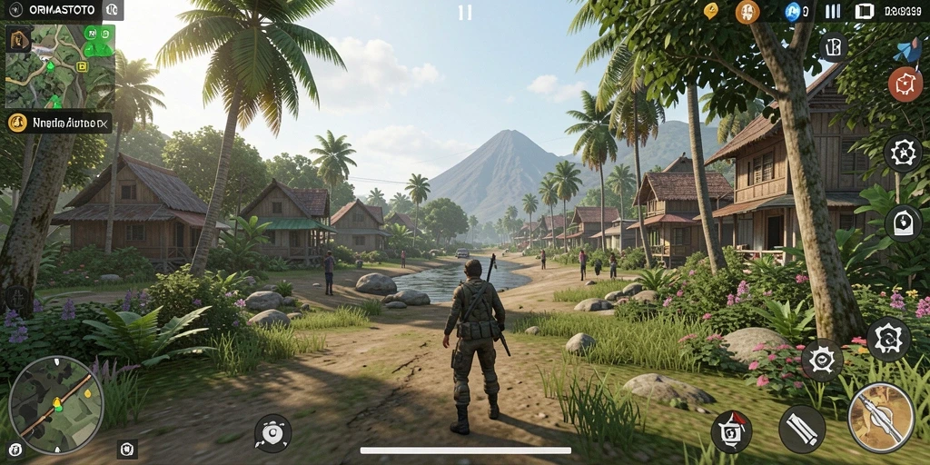 Screenshot gameplay ORMASTOTO yang menunjukkan interaksi dunia yang dinamis.