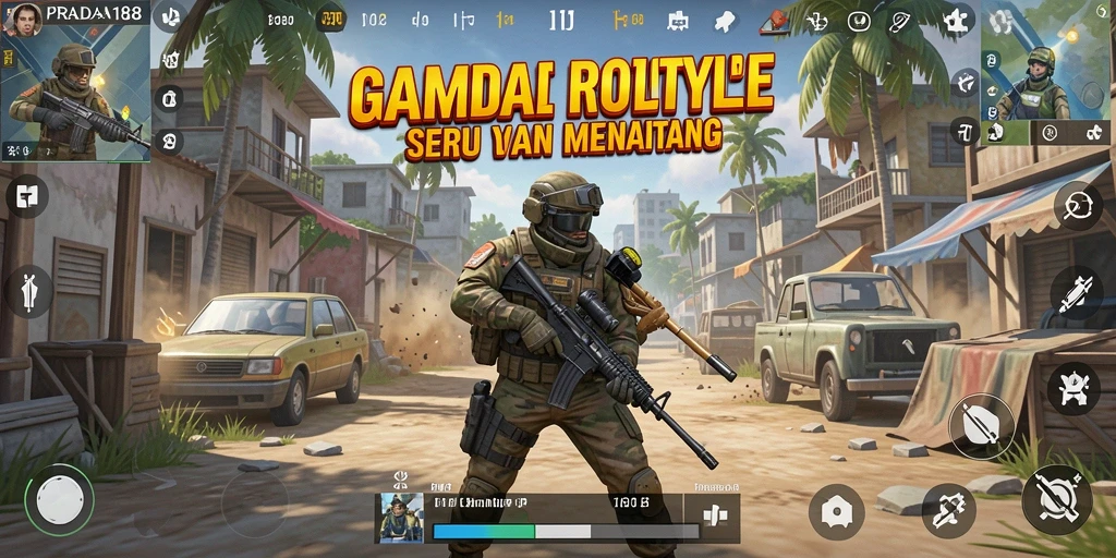 Screenshot utama PRADA188 menampilkan aksi mendebarkan dalam pertempuran Battle Royale.