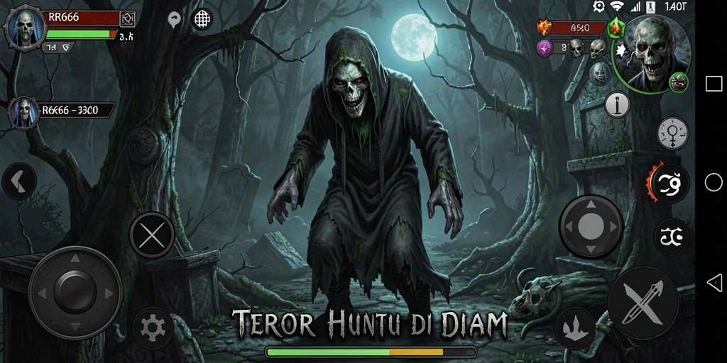 Tampilan gameplay yang mencekam dengan efek suara mengerikan.